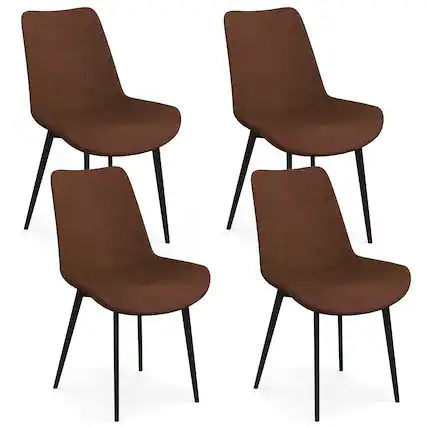 Front. Gymax - Gymax Dining Chair Set of 4 w/ Metal Legs Padded Seats & Backs for Dining Room Brown - Brown.