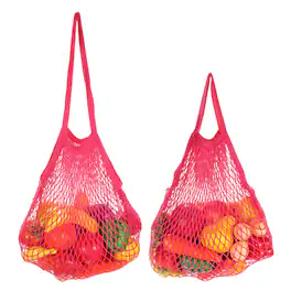 Unique Bargains - 2pcs Reusable Mesh Produce Bag, Washable Net Portable Fruit Veg Bag, Cotton String Long+Short Handle for Grocery - Rose Red