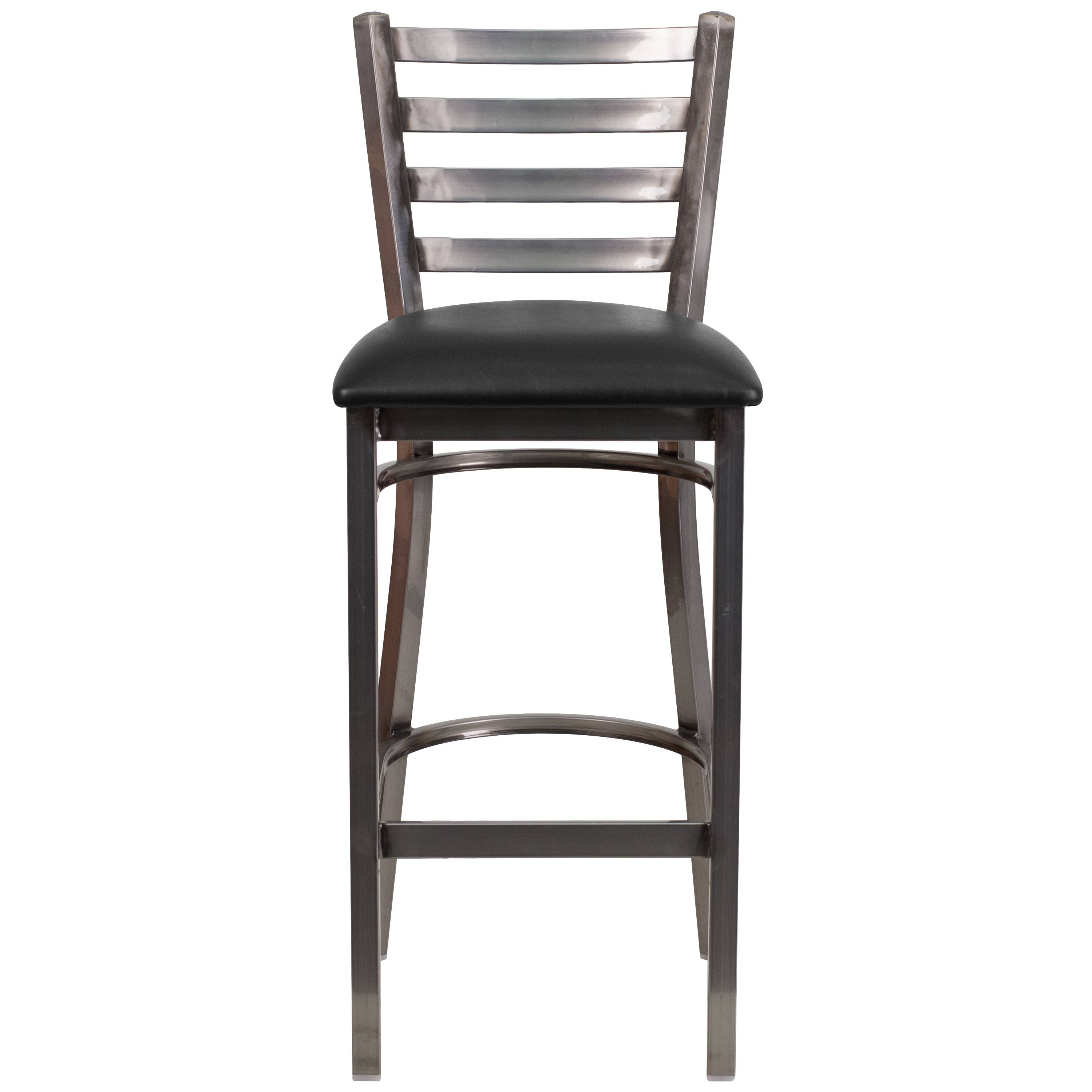 Alt View 7. Emma + Oliver - 2 Pack Clear Coated Ladder Back Metal Restaurant Barstool - Black Vinyl Seat/Clear Coated Metal Frame.