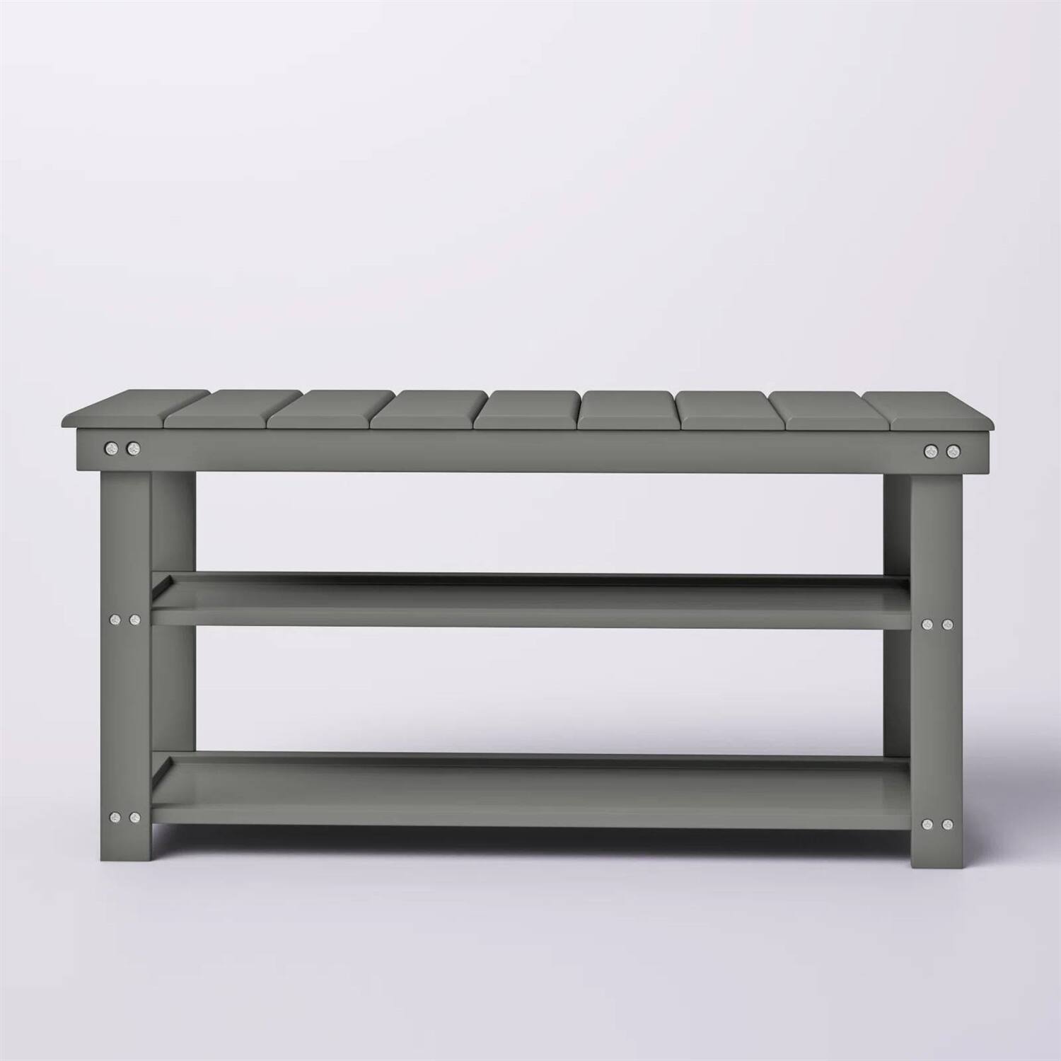 Left. Hivvago - Grey Wood 2-Shelf Shoe Rack Storage Bench For Entryway or Closet - Gray.