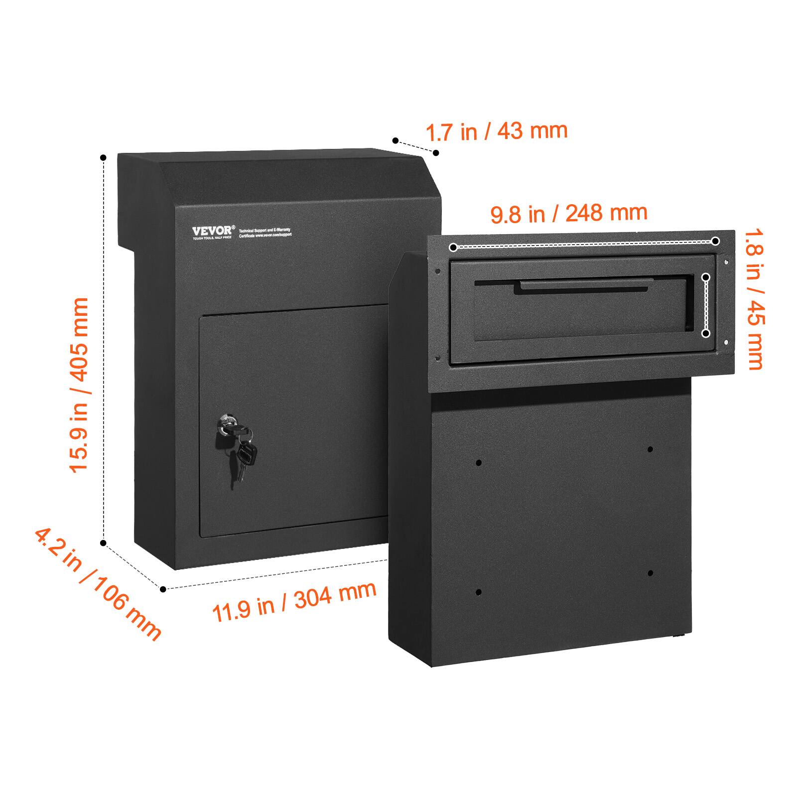 1.7 in / 43 mm  
9.8 in / 248 mm  
1.8 in / 45 mm  
4.2 in / 106 mm  
11.9 in / 304 mm  
15.9 in / 405 mm