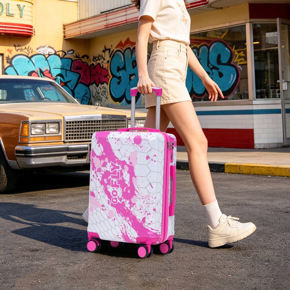 Alt View 7. Ropilly - Ropilly 3 Piece Luggage Set Pink Hard Shell Suitcase with PC Spinner Wheels and Combination Lock - Pink.