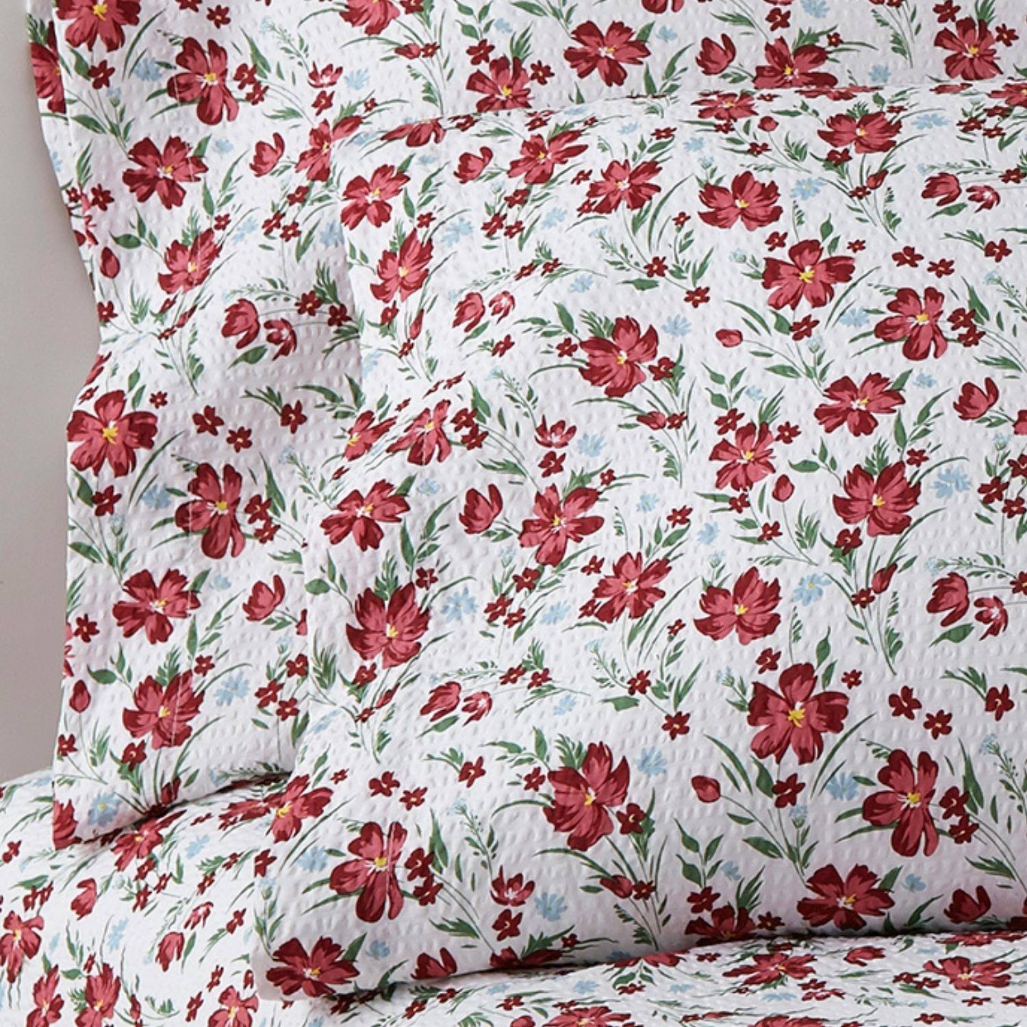 Back. Shavel Home Products - Shavel 100% Polyester Luxury Seersucker Poppies Sheet Set Twin Red - Red.