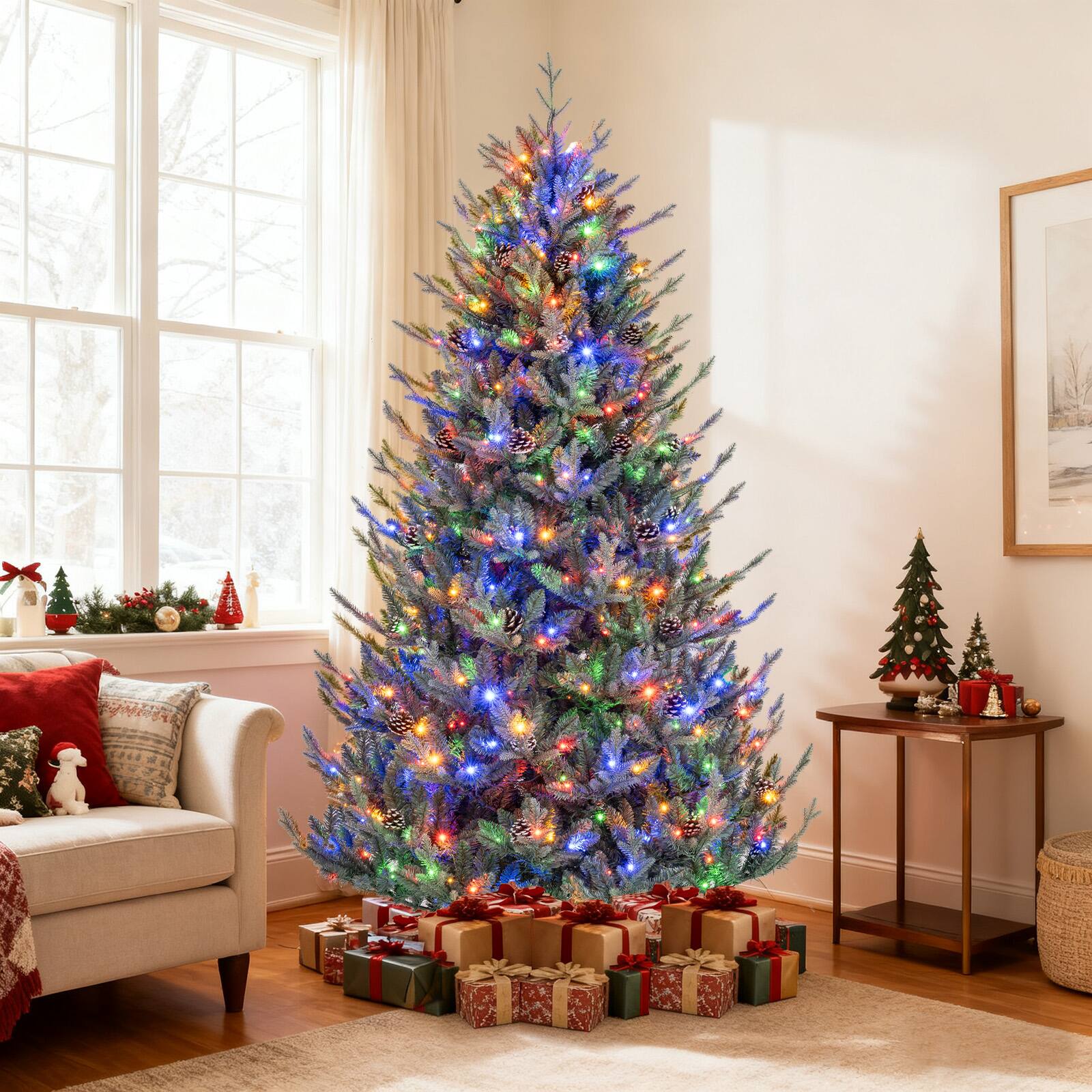 Alt View 4. Gymax - Gymax 7.5 FT Artificial Christmas Tree w/1306 Branch Tips 500 LED Lights 48 Pine Cones Outdoor Green - Green.