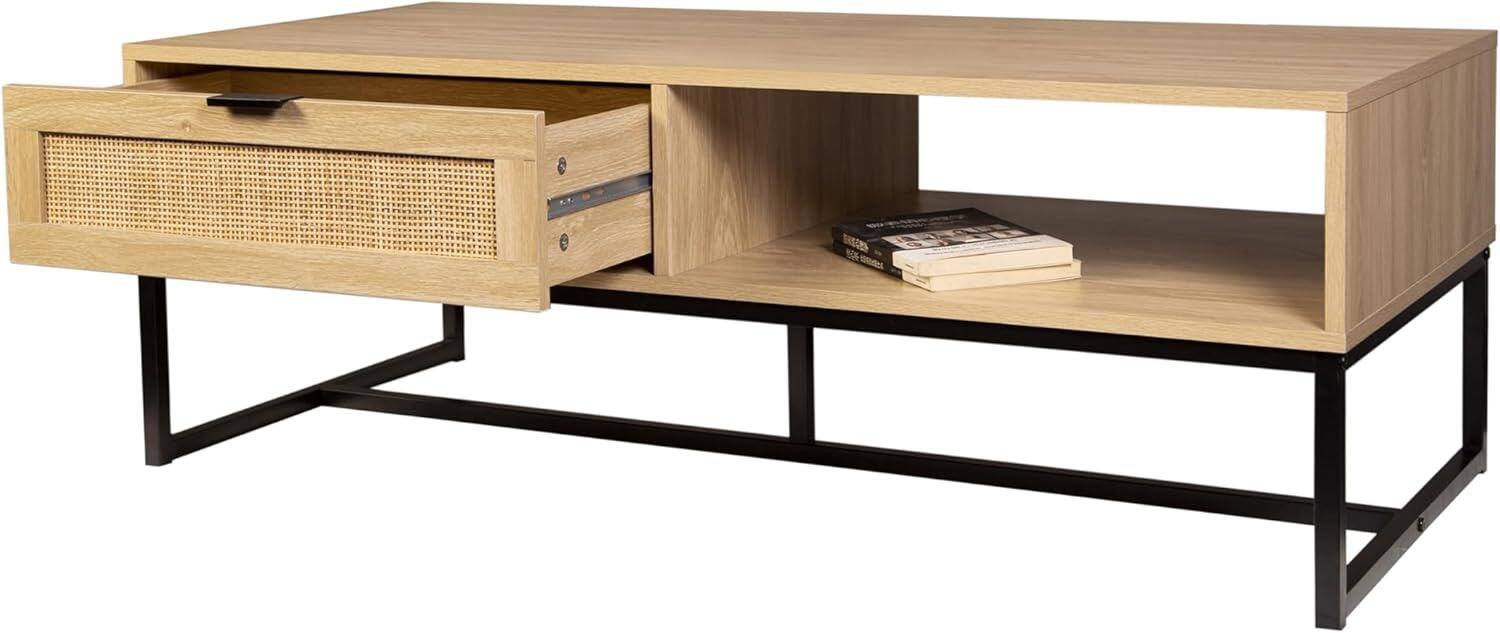 Left. Spaco - Spaco Modern 47" TV Stand, Natural Wood Console with Storage Cubby and Drawer, for Living Room and Bedroom - Black.