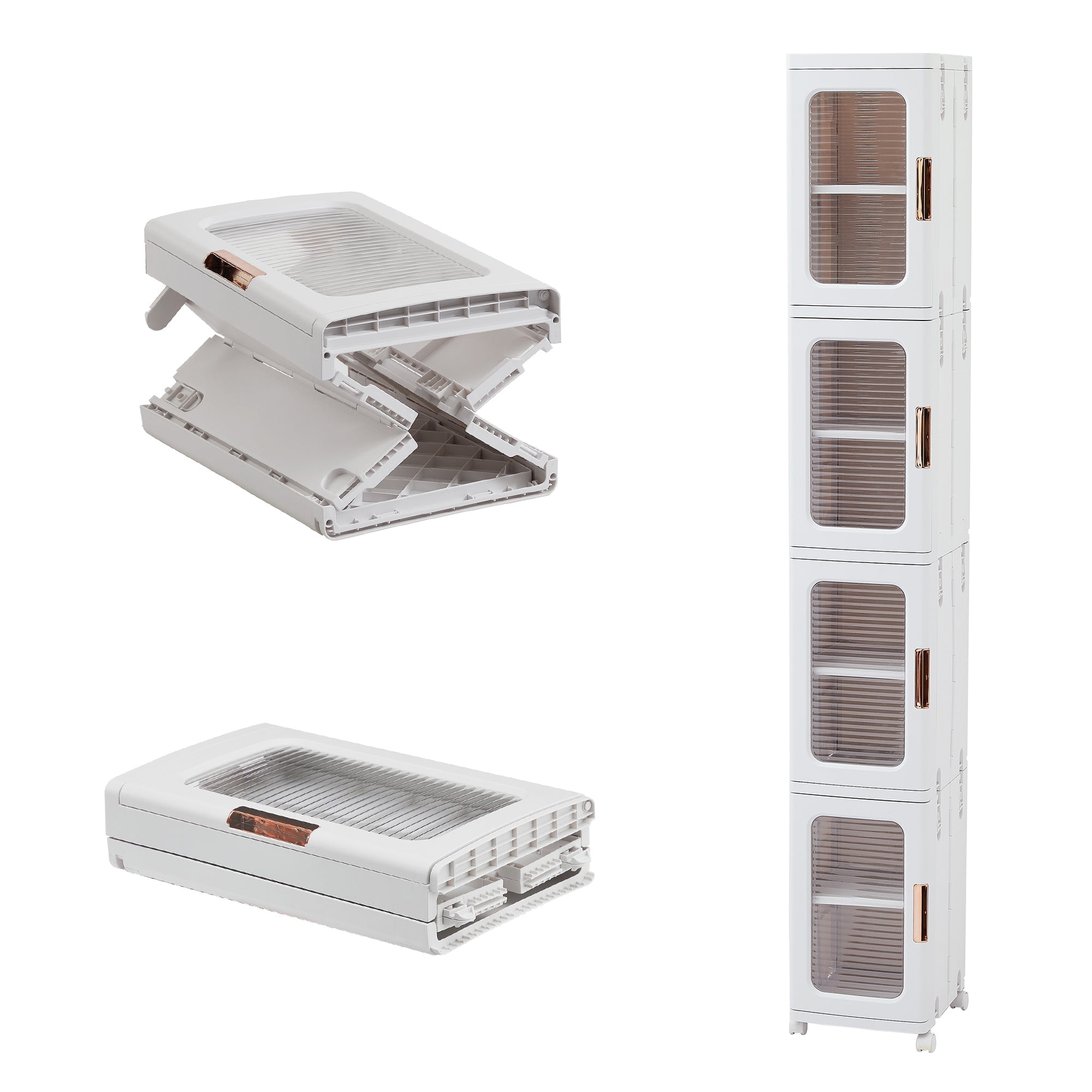 Vecelo - Tall Narrow Plastic Storage Cabinet with Adjustable Shelves, Doors & Wheels, Waterproof & Dustproof Design - Slim White