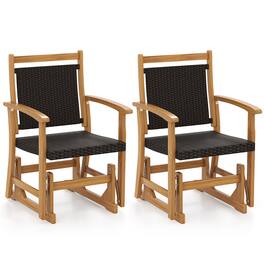 Gymax - 2PCS Patio Rattan Glider Chair w/ Acacia Wood Frame & Wicker Seat Back Armrests - Mix Brown