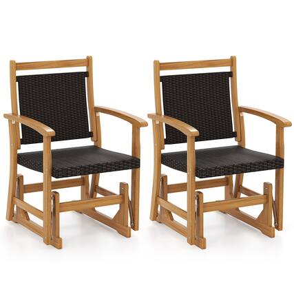 Front. Gymax - Gymax 2PCS Patio Rattan Glider Chair w/ Acacia Wood Frame & Wicker Seat Back Armrests - Mix Brown.