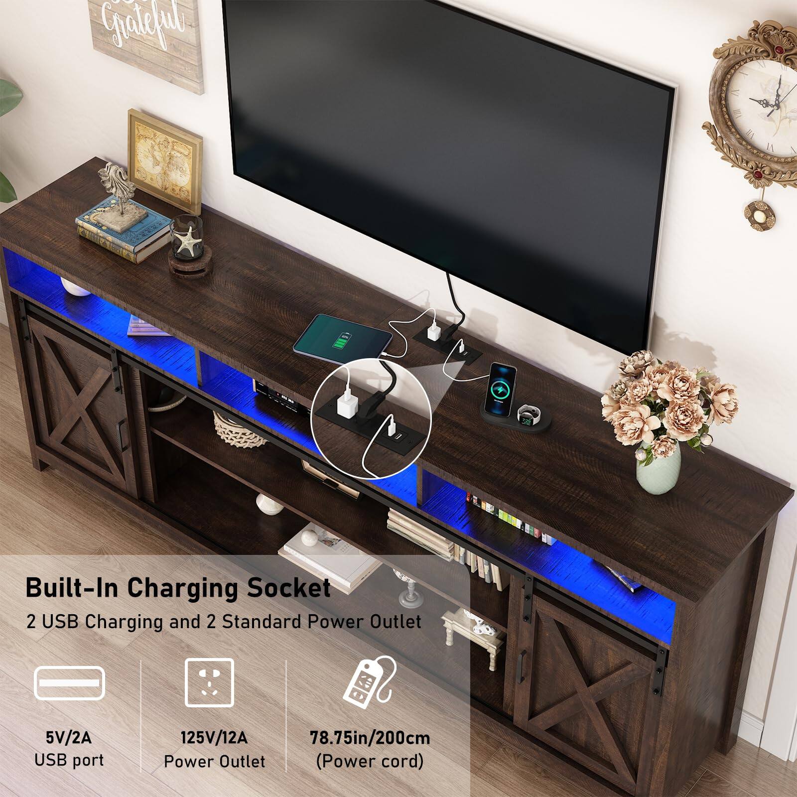 Built-In Charging Socket  
2 USB Charging and 2 Standard Power Outlet  
5V/2A USB port  
125V/12A Power Outlet  
78.75in/200cm (Power cord)