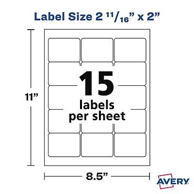 Label Size 2 11/16" x 2"  
11" x 8.5"  
15 labels per sheet  
AVERY