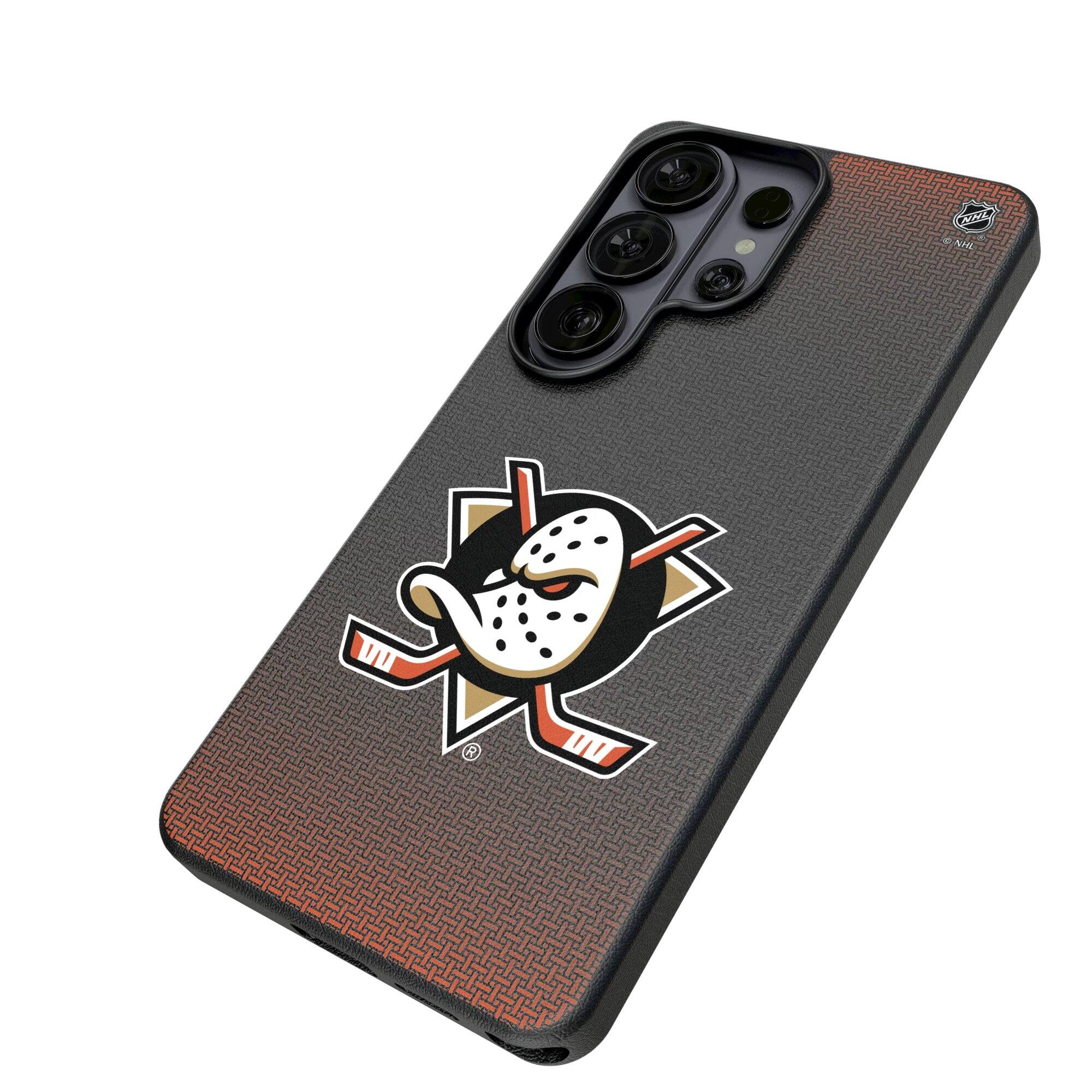 Alt View 1. Keyscaper - Anaheim Ducks Linen Galaxy Magnetic Bump Case - S25 Ultra - Black.