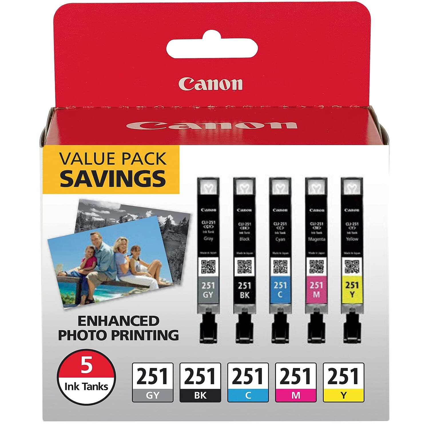 Canon - 251 Standard Yield Ink Cartridge, 5/Pack (6513B011) - Black | Cyan | Magenta | Yellow | Gray