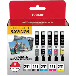 Canon - 251 Standard Yield Ink Cartridge, 5/Pack (6513B011) - Black | Cyan | Magenta | Yellow | Gray
