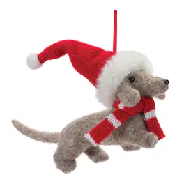 BreeBe - Dachshund with Santa Hat Ornament (Set of 12) - Grey, Red
