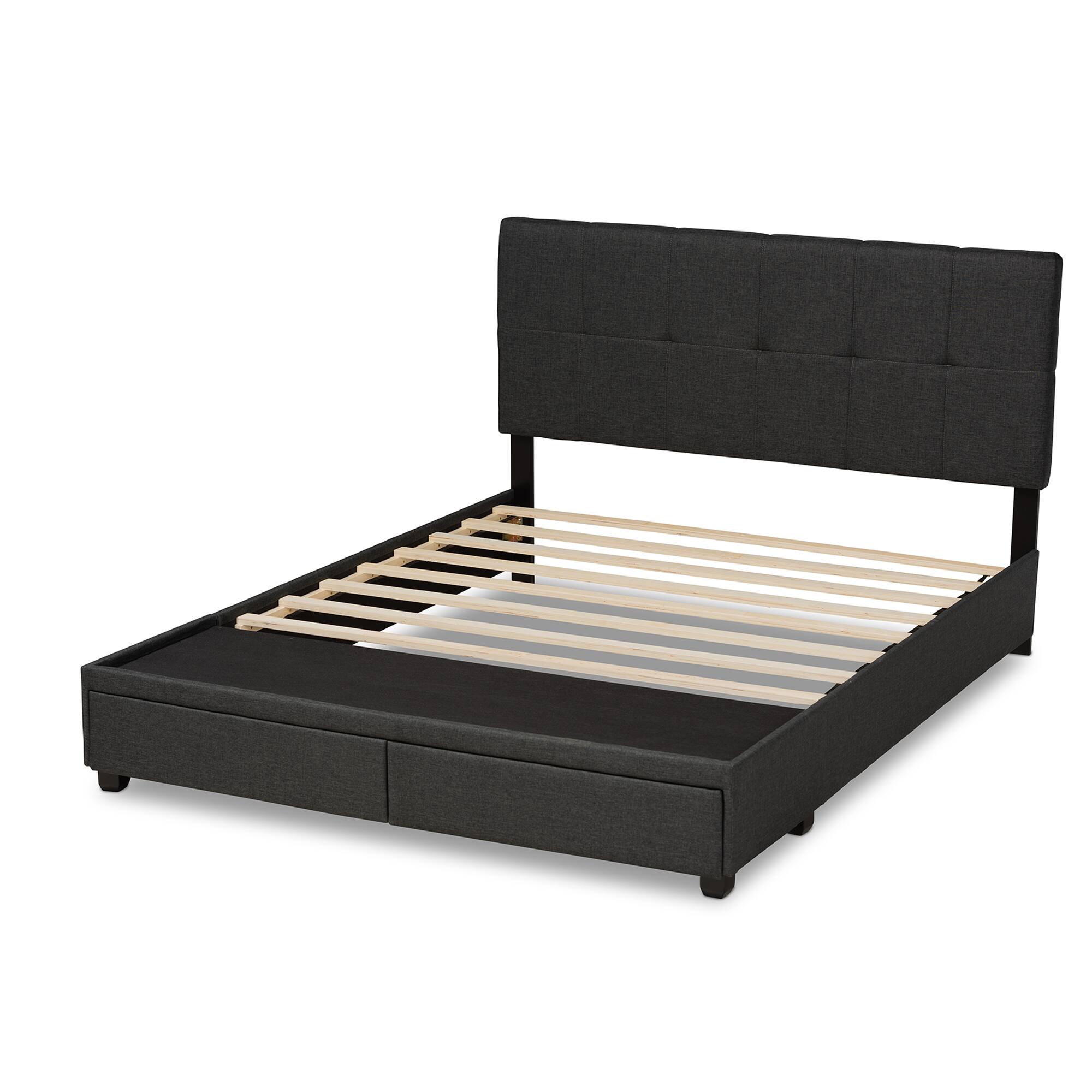 Back. Baxton Studio - Netti Fabric Upholstered 2-Drawer Queen Size Platform Storage Bed - Dark Grey/Black.