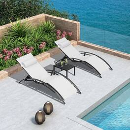 PURPLE LEAF - 3-Pieces Aluminum Outdoor Chaise Lounge Patio Lounge Chair with Side Table - White