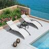 PURPLE LEAF - 3-Pieces Aluminum Outdoor Chaise Lounge Patio Lounge Chair with Side Table - White