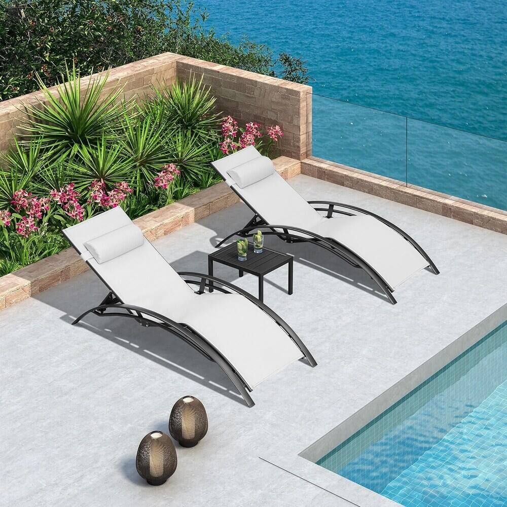 Front. PURPLE LEAF - 3-Pieces Aluminum Outdoor Chaise Lounge Patio Lounge Chair with Side Table, White - White.