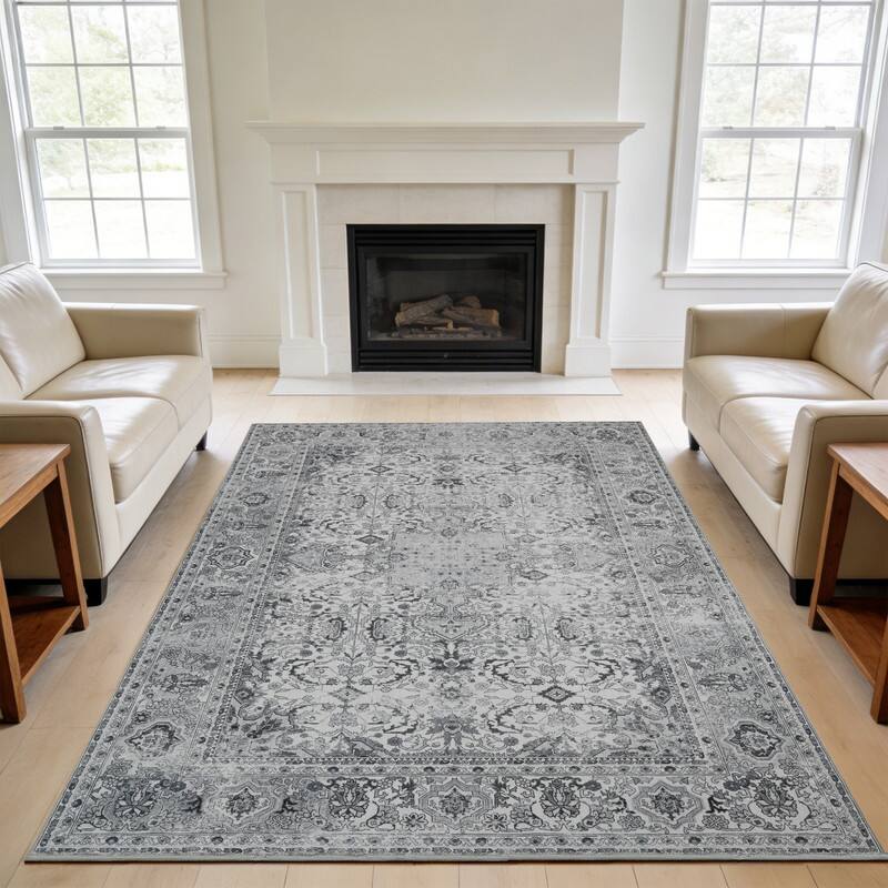 Angle. RYHNUYNE - 8x10 Area Rugs Living Room Rug Washable Vintage Boho Rug No Slip Stain Resistant Soft Carpet Indoor Floor Floral Carpets - Painting.