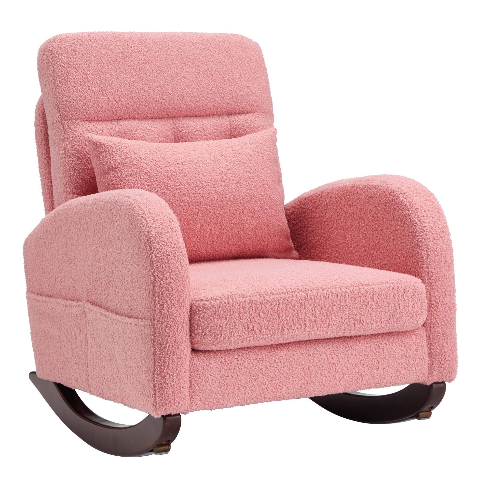 Alt View 5. U-HOMY - U-HOMY Rocking Chair, Solid Wood Glider with Ottoman, Pillow, and Blanket - Nursery and Living Room Rocker - Pink.