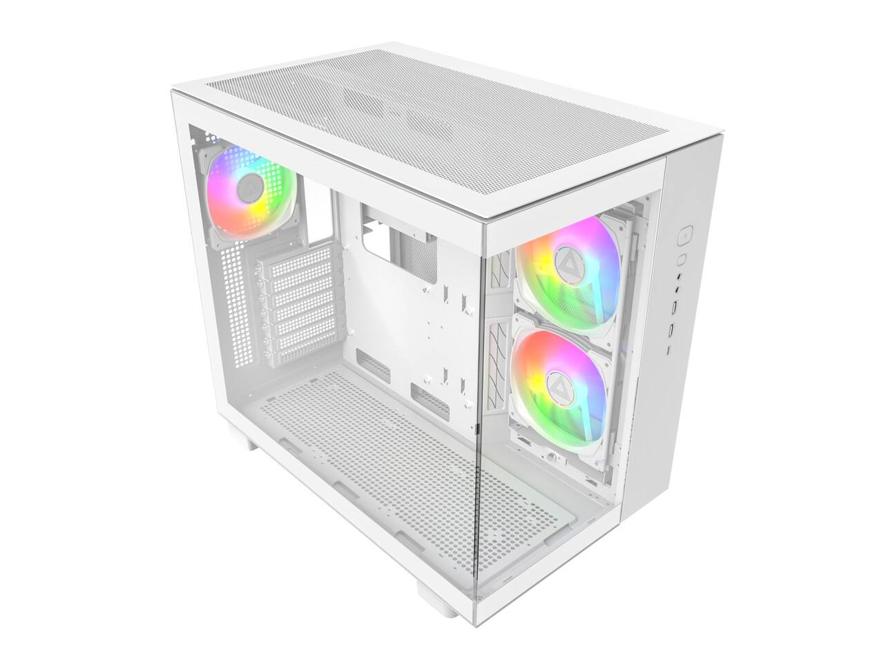 Angle. Montech - MONTECH KING 65 PRO ATX Mid Tower, Dual Chamber, High Airflow, RTX 40 Support, 3 ARGB Fans - White - White.