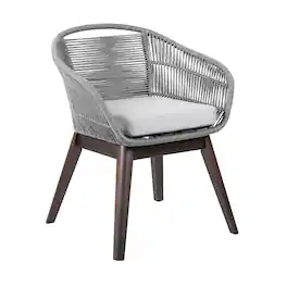 Armen Living - Tutti Frutti Indoor Outdoor Dining Chair in Dark Eucalyptus Wood with Gray Rope and Gray Cushion - Light Gray