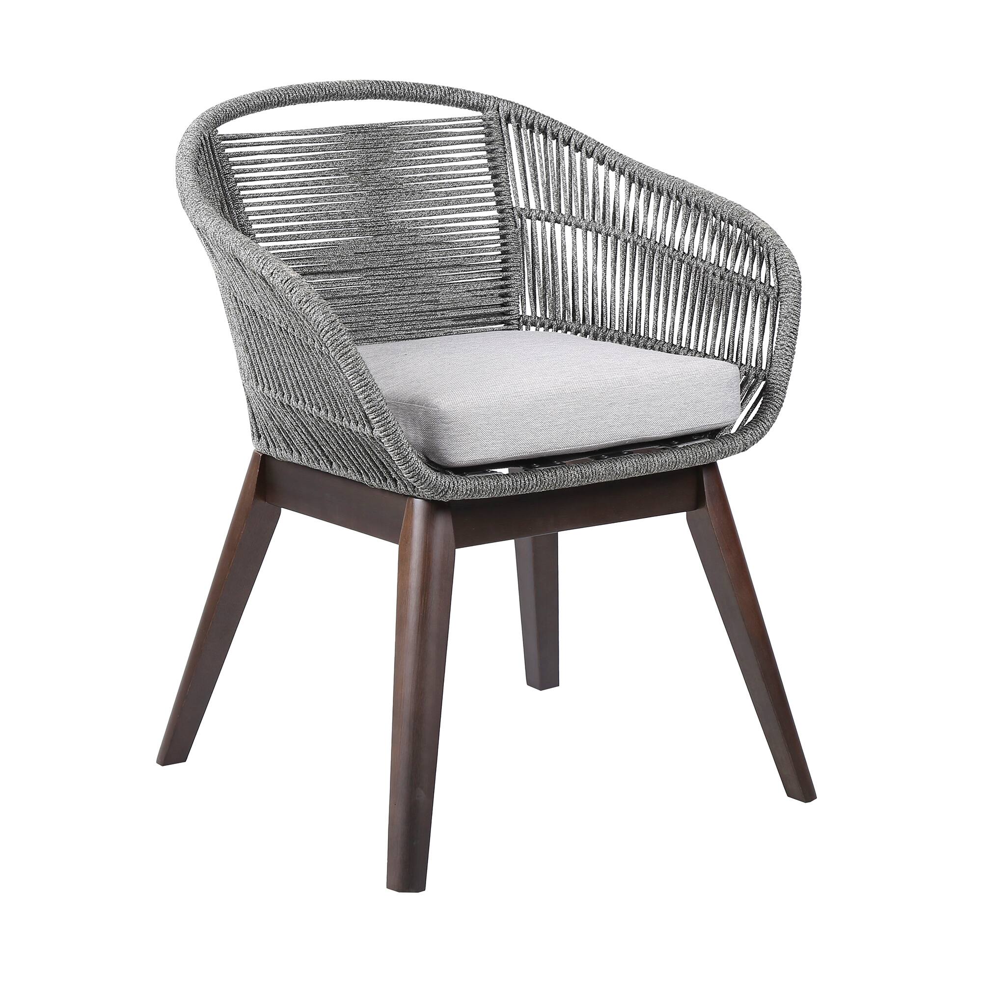 Front. Armen Living - Tutti Frutti Indoor Outdoor Dining Chair in Dark Eucalyptus Wood with Gray Rope and Gray Cushion - Light Gray.