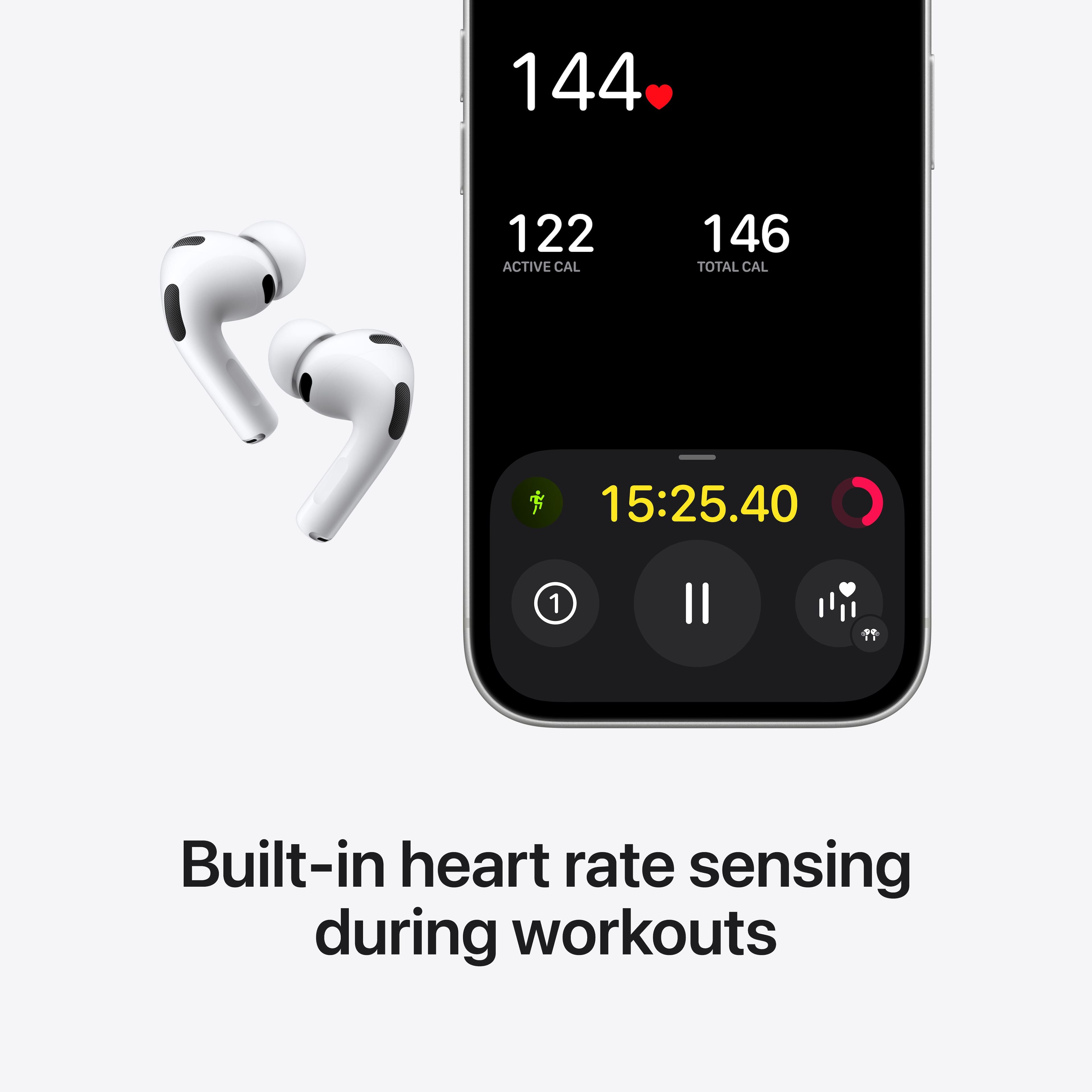 144 ❤️
122 ACTIVE CAL
146 TOTAL CAL
15:25.40
Built-in heart rate sensing during workouts