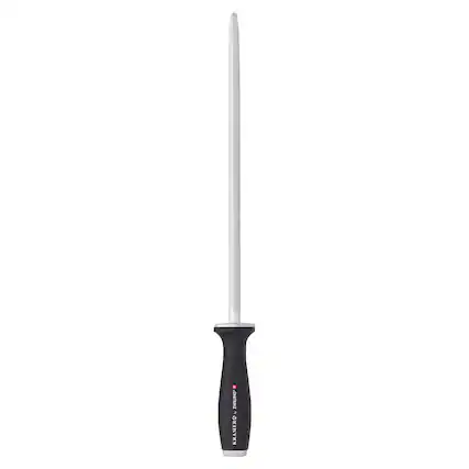 Front. ZWILLING - KRAMER by ZWILLING 12-inch Double Cut Honing Steel with Plastic Handle - Stainless Steel.