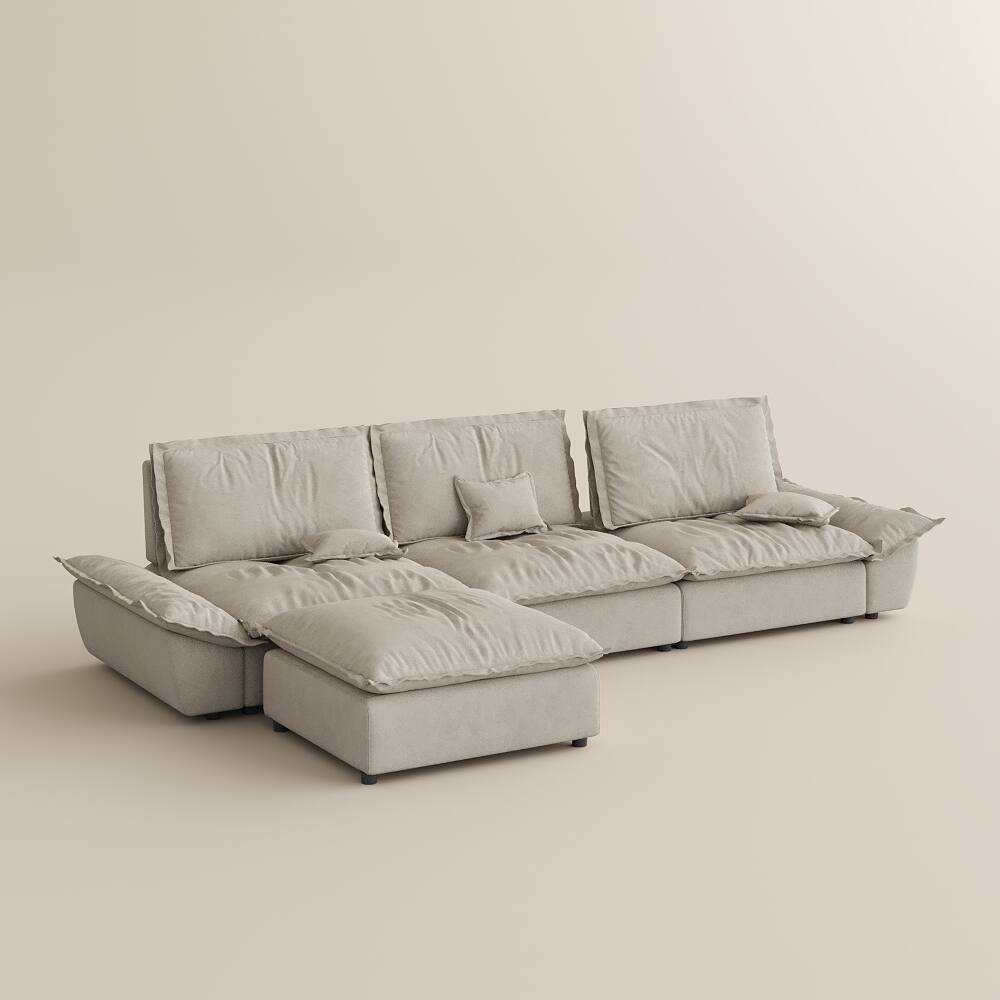 Alt View 8. POVISON - 141.73" Sailboat Deep Sofa Stain Resistant Cozy Couch with Ottoman - Beige Suede Fabric.