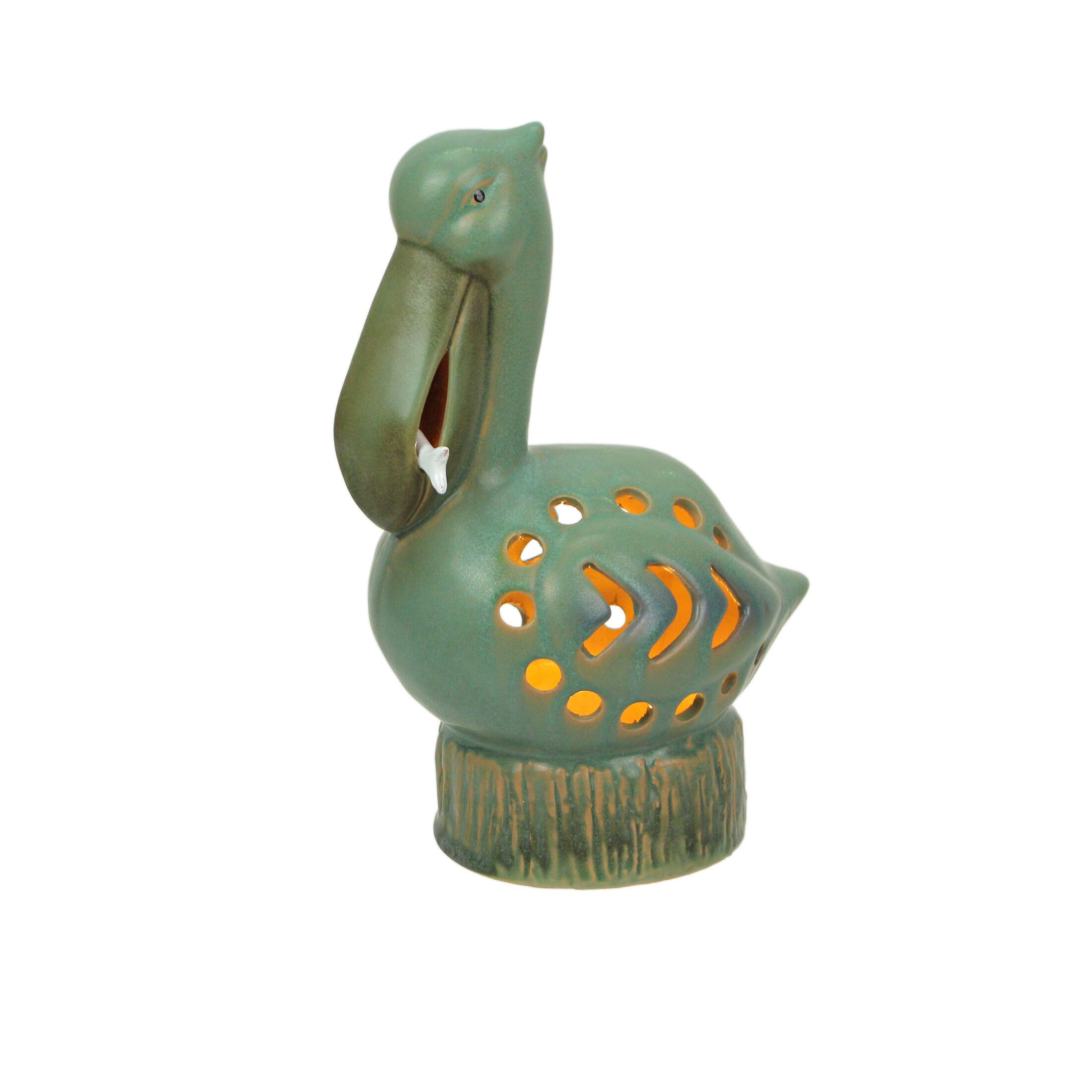 Alt View 2. Mayrich Company - Charming Porcelain Pelican Light with ON/OFF Switch – Whimsical Coastal Décor for Nightstand, Living Room, or Office - Teal.