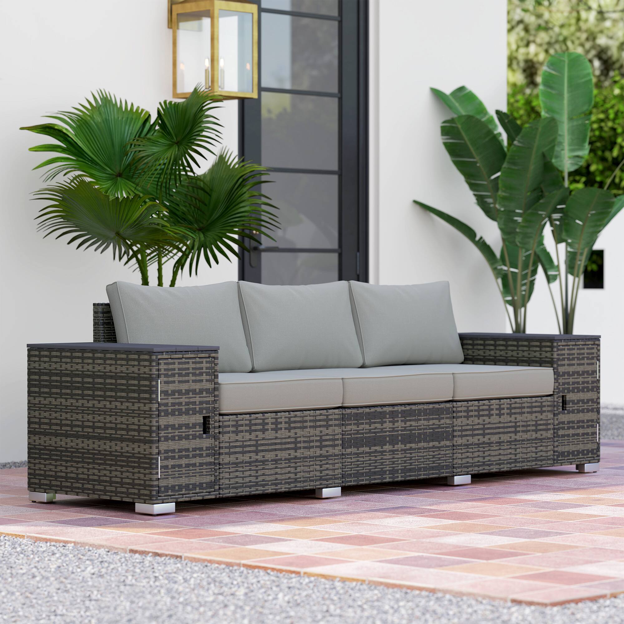 Alt View 1. Outsunny - Seater Wicker Outdoor Couch Patio Sofa with Storage - Gray.
