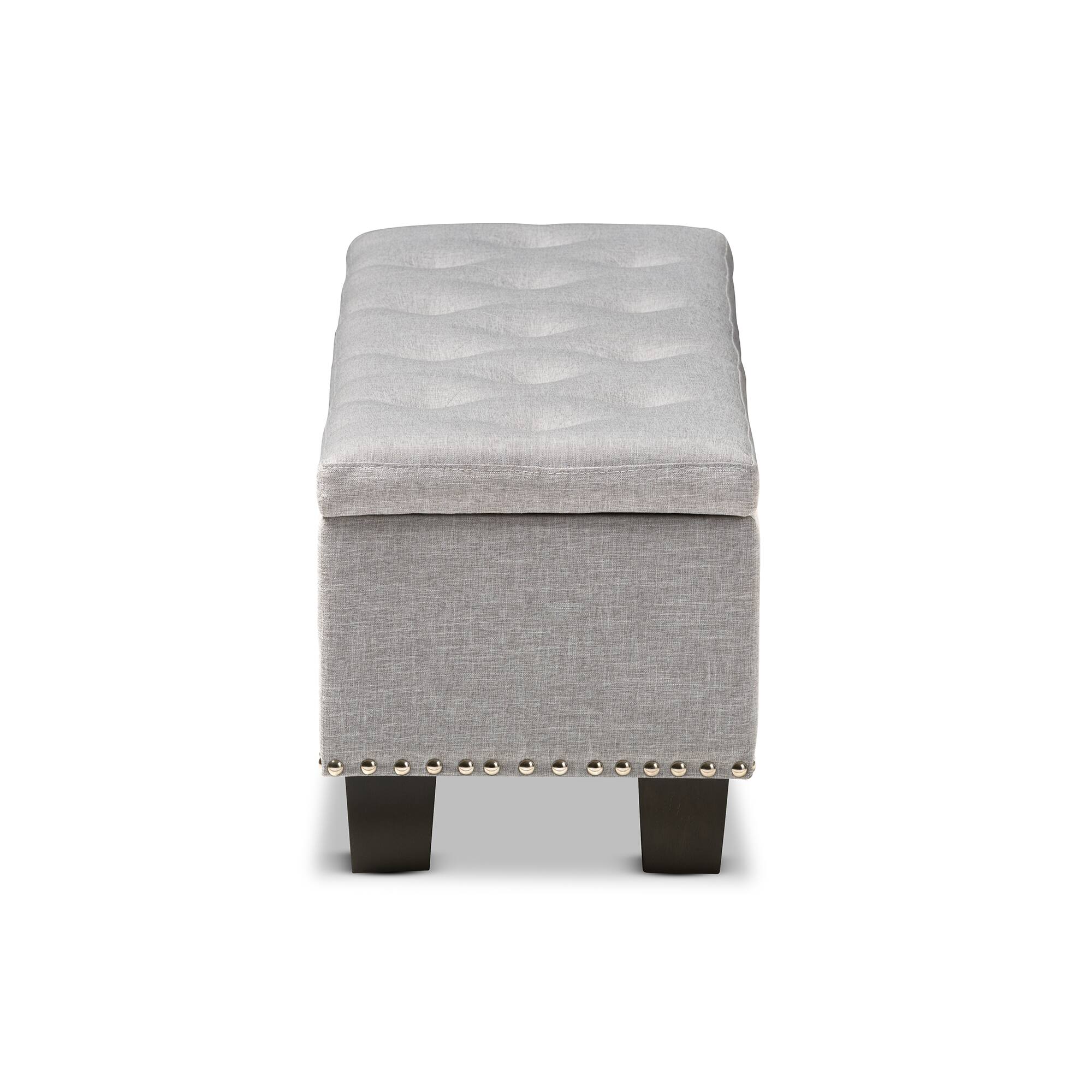 Back. Baxton Studio - Hannah Modern and Contemporary Fabric Upholstered Button-Tufting Storage Ottoman Bench - Grayish Beige.