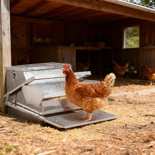 Alt View 7. Winado - Metal Chicken Coop Food Dispenser for Ducks Geese Chicken Treadle Poultry Feeder Garden - Sliver.