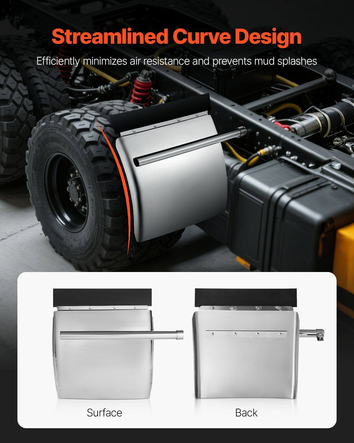 Streamlined Curve Design  
Efficiently minimizes air resistance and prevents mud splashes  

Surface  
Back