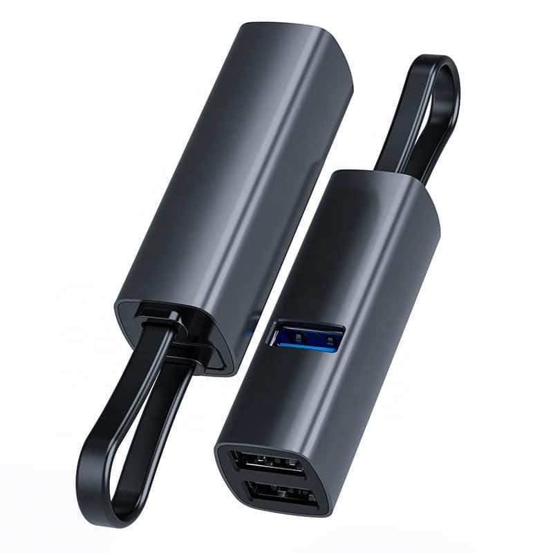 Cluzine - Aluminum Mini Portable USB Type-C 3-Port Hub High Speed Data Transfer USB 3.0 + 2.0 Receiver