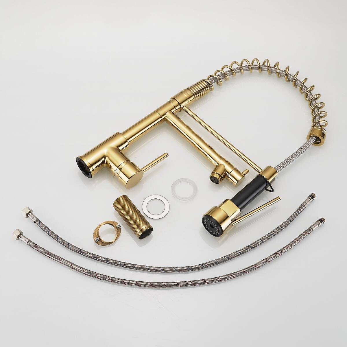 Angle. Ropilly - Ropilly Commercial Kitchen Faucet with Pull Down Sprayer, Gold Single Handle Kitchen Sink Faucet - Gold.