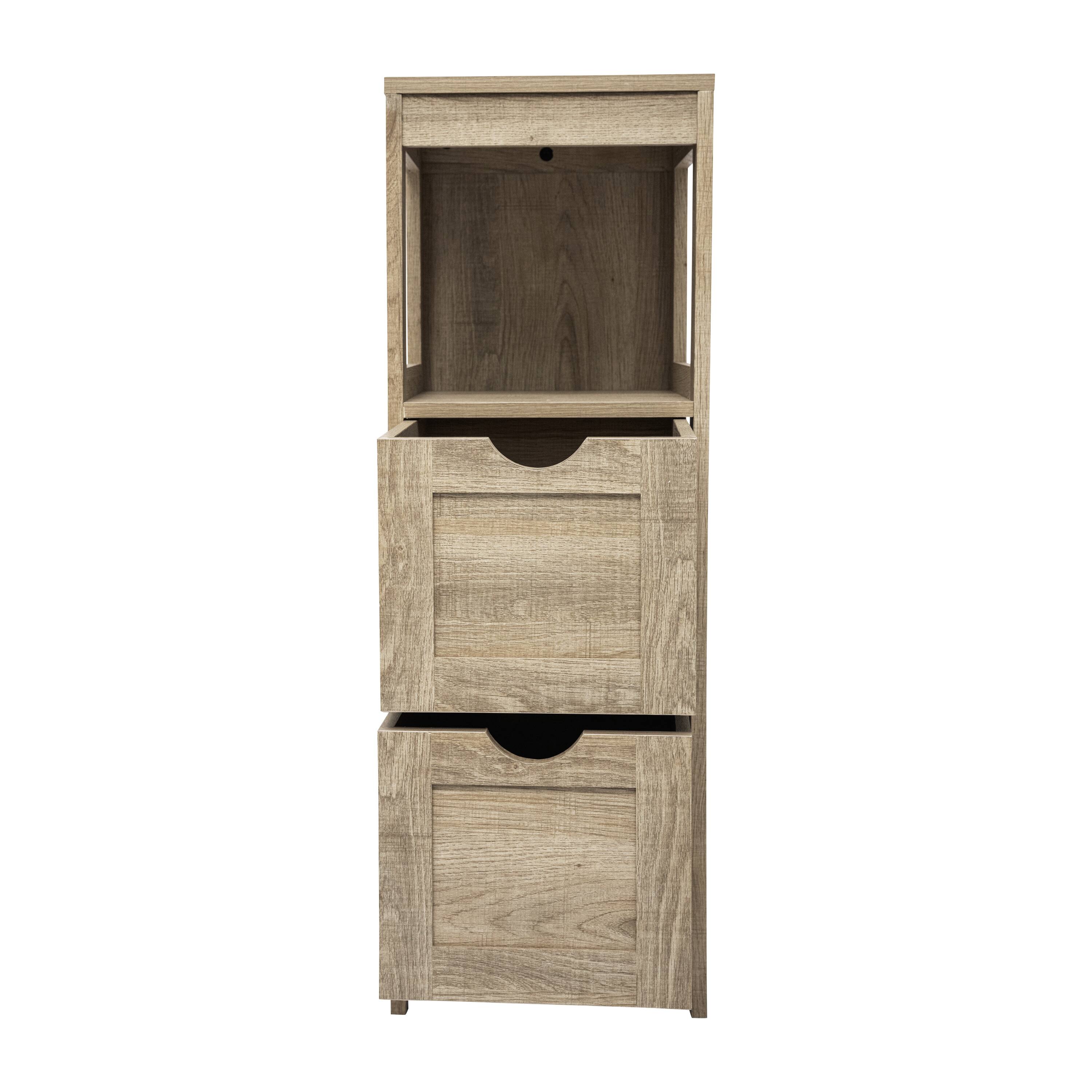 Alt View 10. Emma + Oliver - Dante Bathroom Storage Organizer with Open Display Shelf and Two Removable Drawers - Brown.
