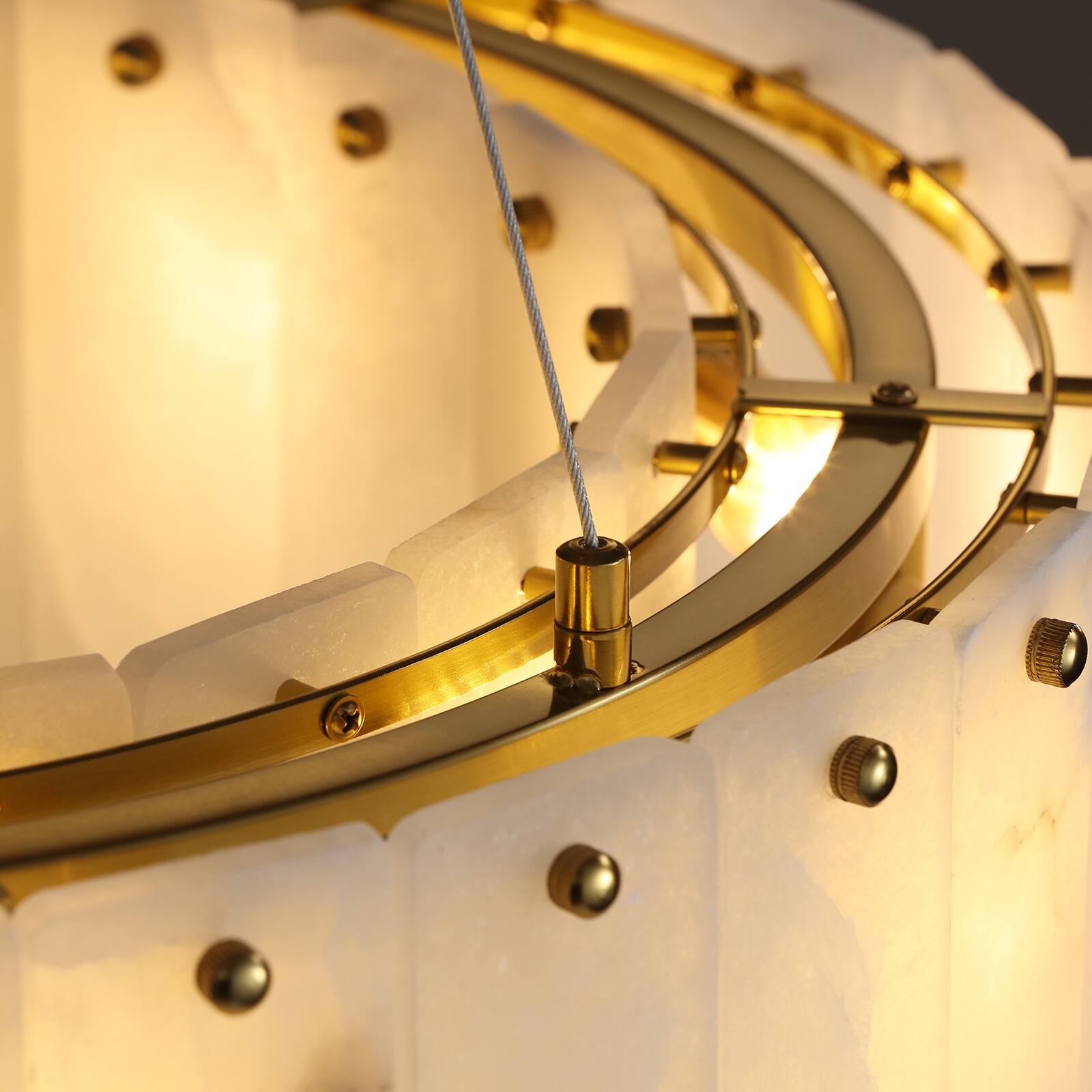 Alt View 8. Siljoy - 24-inch Modern 9-Light Brass Gold Round Alabaster Chandelier Height Adjustable Pendant for Dining Kitchen Entryway - Alabaster White.