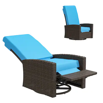 Front. Outsunny - Outdoor Wicker Swivel Recliner Chair, Reclining Backrest, Lifting Footrest, 360° Rotating Basic - Sky Blue.