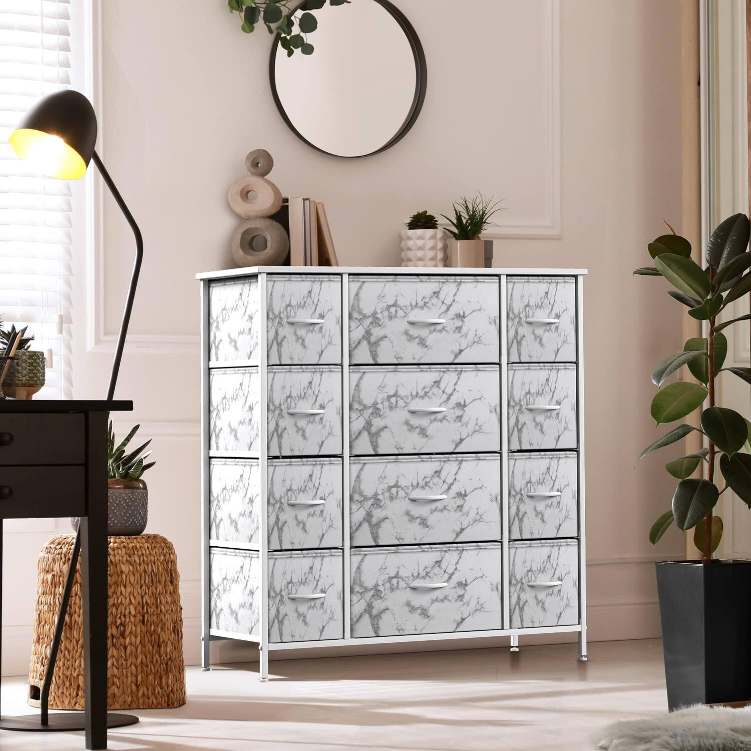 Alt View 2. Sorbus - Sorbus Dresser with 12 Drawers - Chest Organizer Unit with Steel Frame Wood Top and Handle - Large Dresser for Bedroom - Marble white.