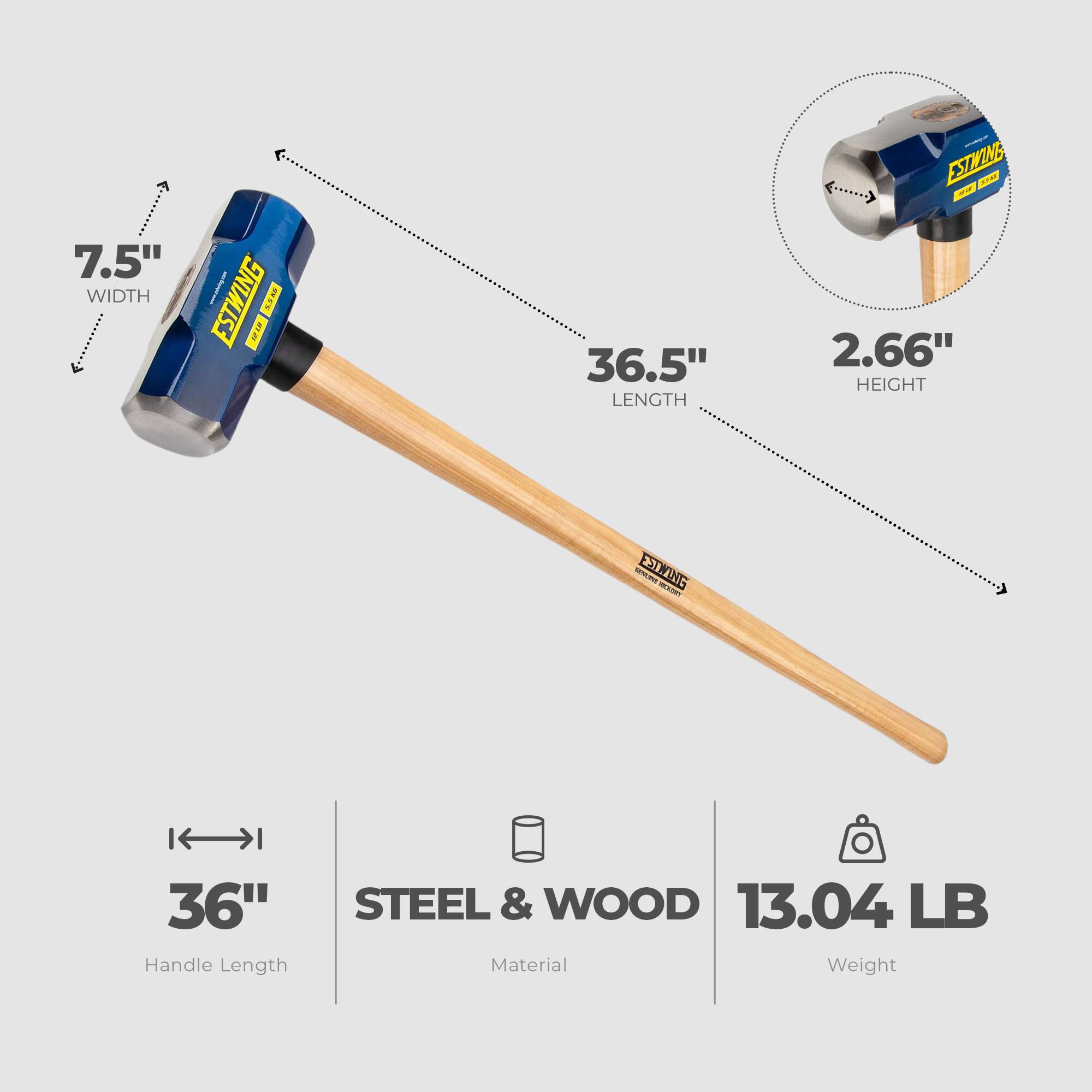 ESTWING F - 7.5" WIDTH ESTWING n. MAA 36.5" LENGTH 2.66" HEIGHT EETANG 2 | 36" Handle Length STEEL & WOOD 13.04 LB Material Weight