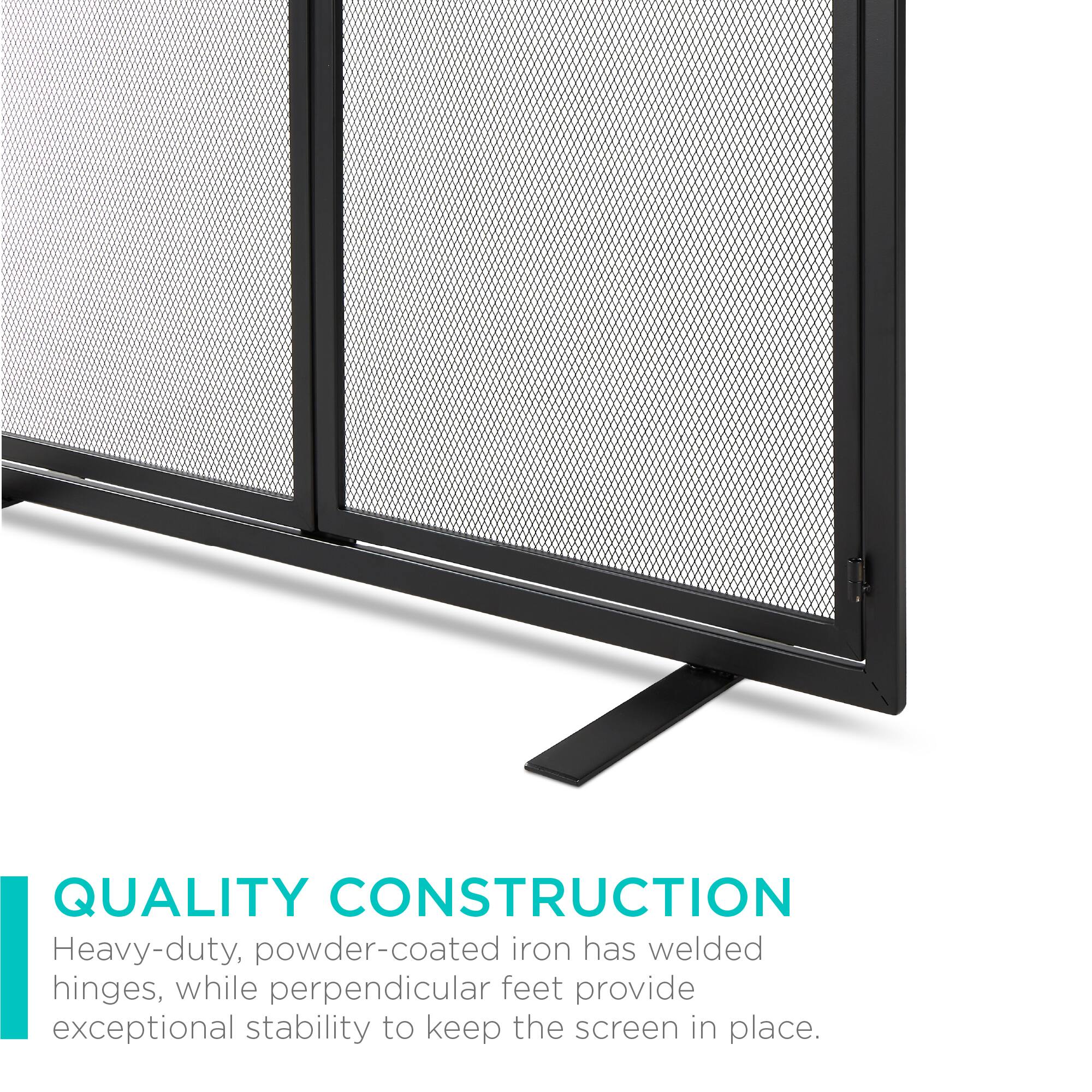 QUALITY CONSTRUCTION: Heavy-duty, powder-coated iron has welded hinges, while perpendicular feet provide exceptional stability to keep the screen in place.