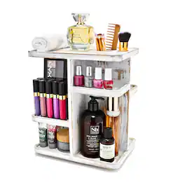 Sorbus - 360° Makeup Organizer - Bamboo Wood Make Up Storage Carousel for Cosmetics, Skin Care, Bathroom Storage - Gray