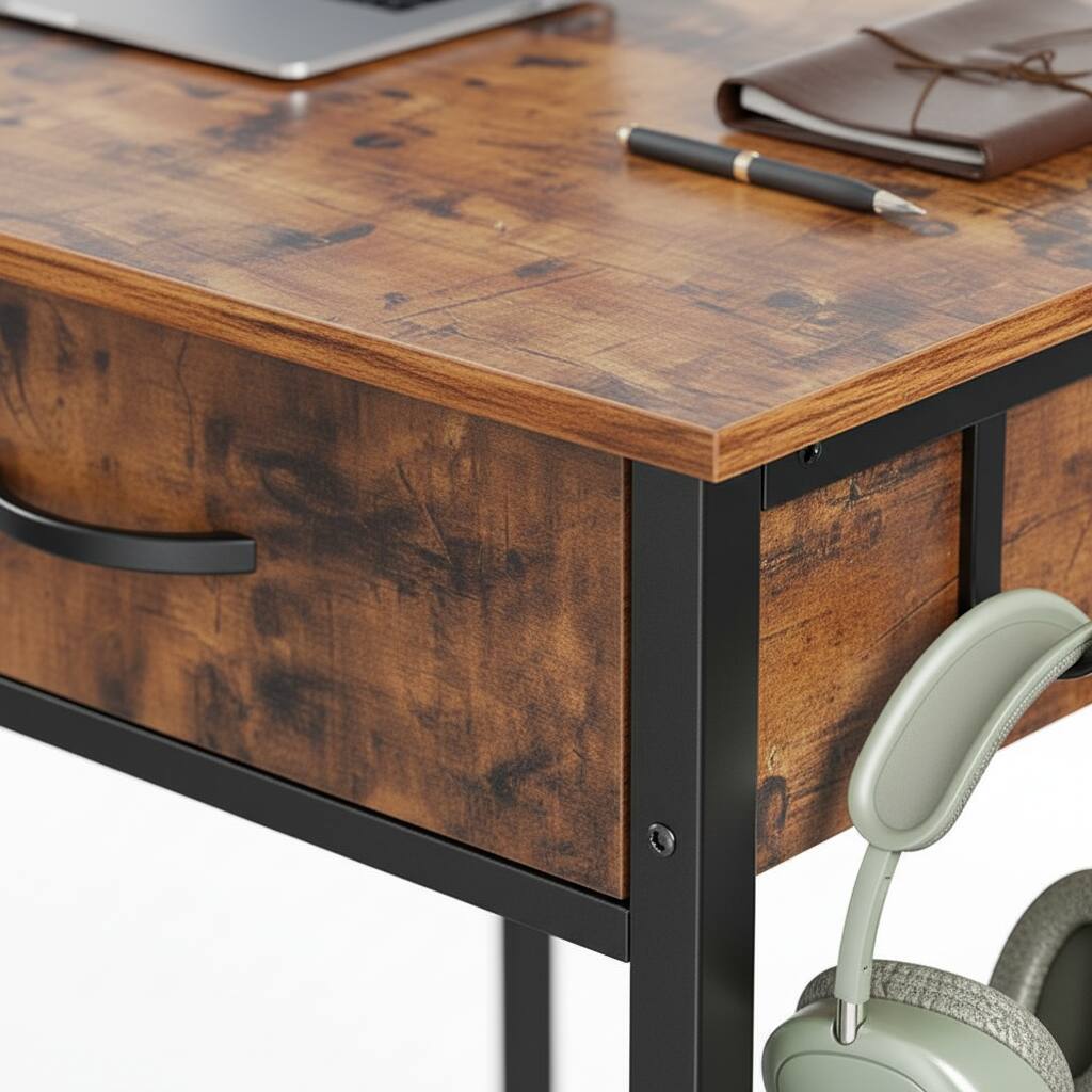 Alt View 1. AOITUN - 32 Inch Rustic Desk with Storage Bag & Hook, Small Computer Writing Table for Home Office, Dorm Room & Students. - brown.