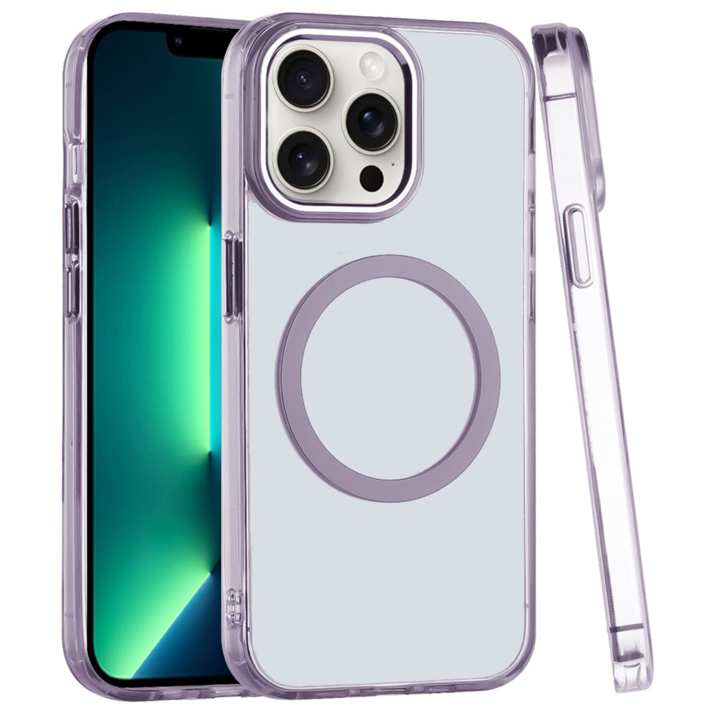 Angle. Kitcheniva - Sleek Transparent Acrylic Protective Cover With Metal Buttons For iPhone 13 Pro Max Light Purple - Light Purple.