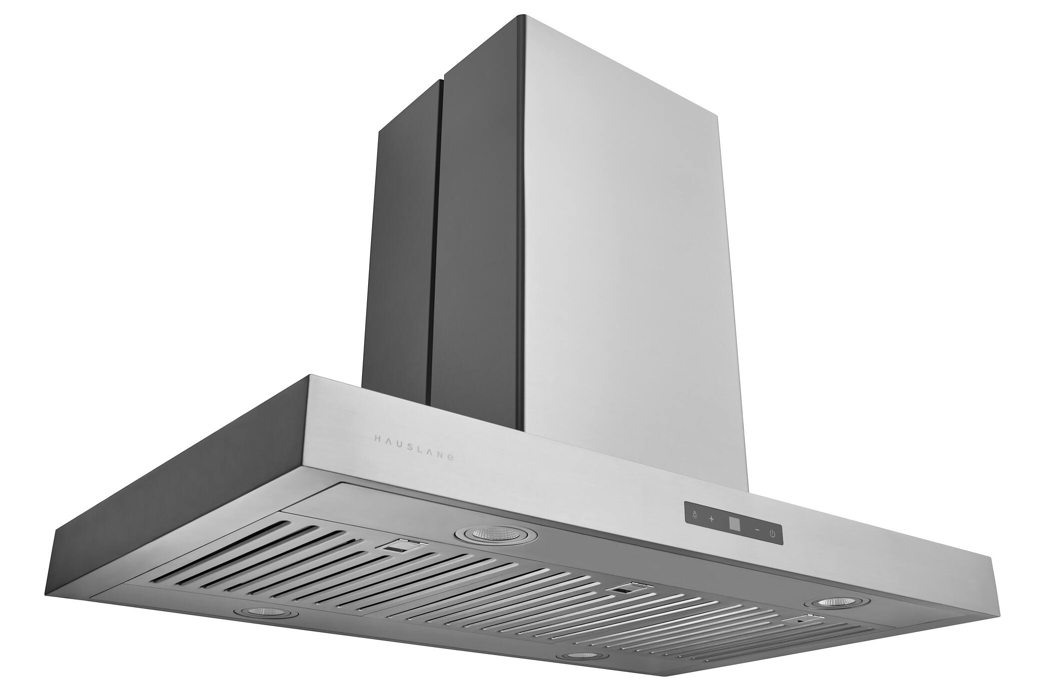 Left. Hauslane - Hauslane IS-700 30 in. Convertible Island Range Hood with Dual Controls, LED, Baffle Filter in Stainless Steel - Silver.