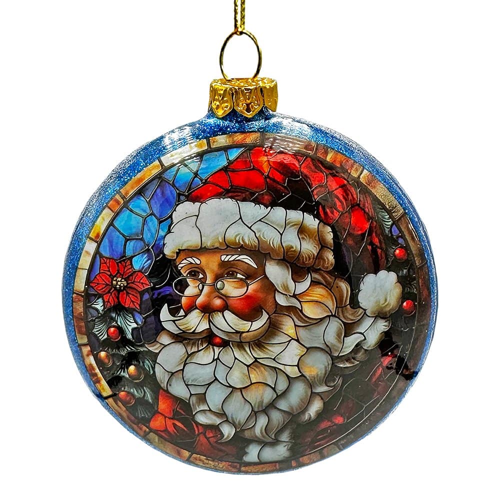 OrnamentallyYou - Wonderful Santa Claus Stained Glass Christmas Ornament Holiday Tree Portrait Decor - Multi-colored