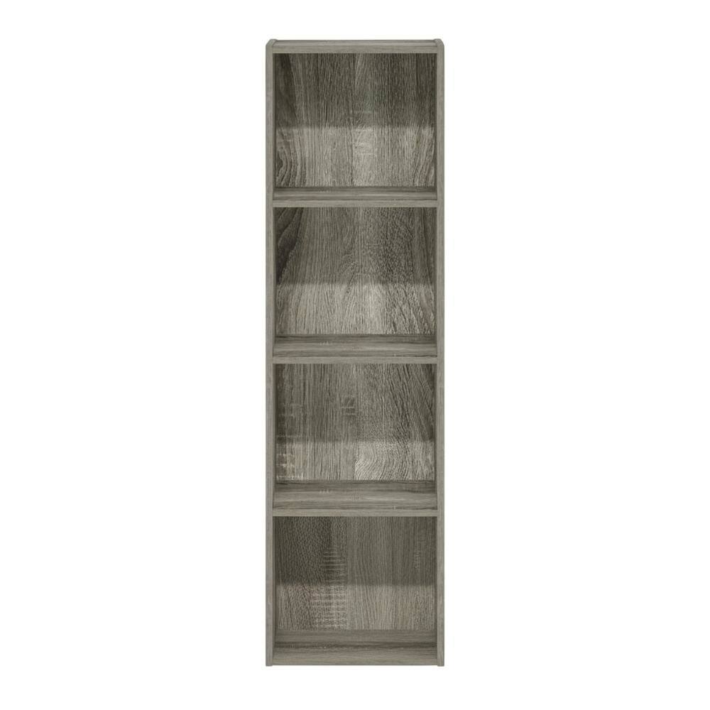 Back. FurniFact - Wooden 4-Tier Shelf Bookcase with Door Storage in French Oak Finish - French Oak.