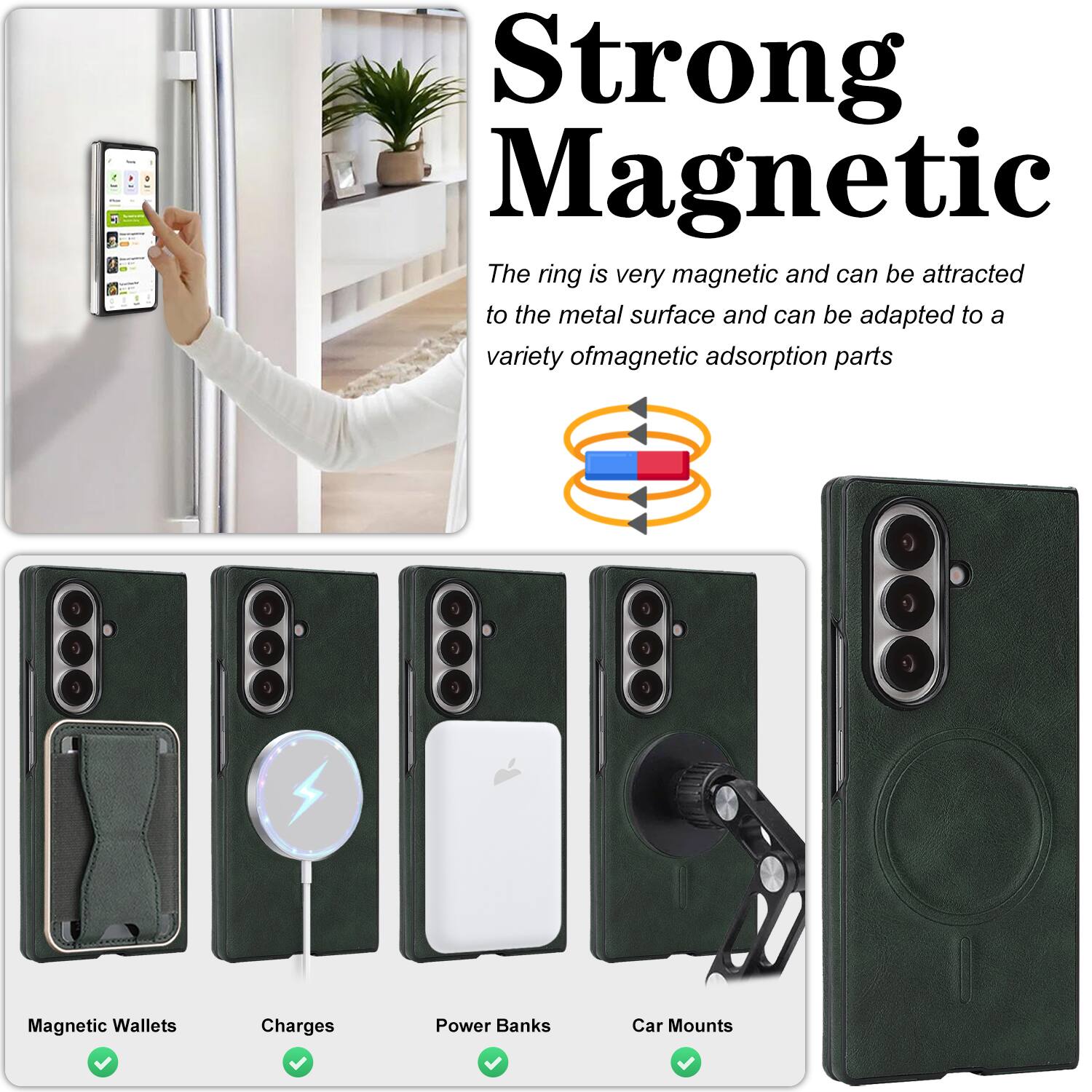 Strong Magnetic

The ring is very magnetic and can be attracted to the metal surface and can be adapted to a variety of magnetic adsorption parts

- Magnetic Wallets
- Charges Power Banks
- Car Mounts